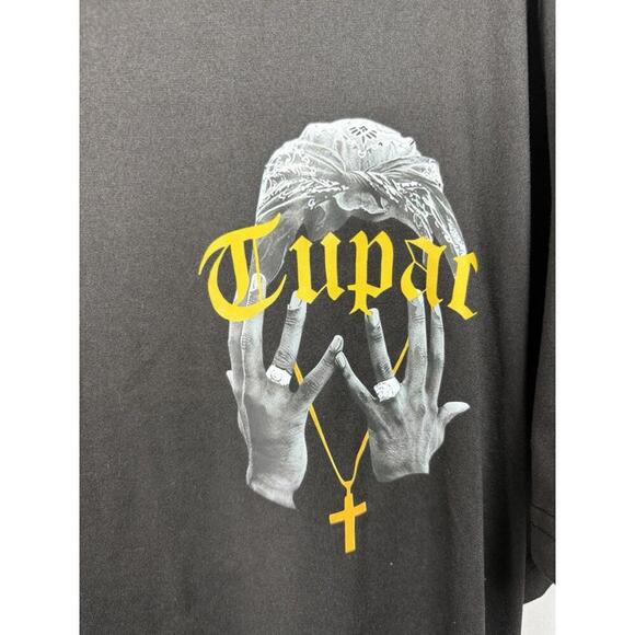 Tupac Black Short Sleeve T-Shirt Size Small Polyester Heat Transfer Image - Picture 5 of 6